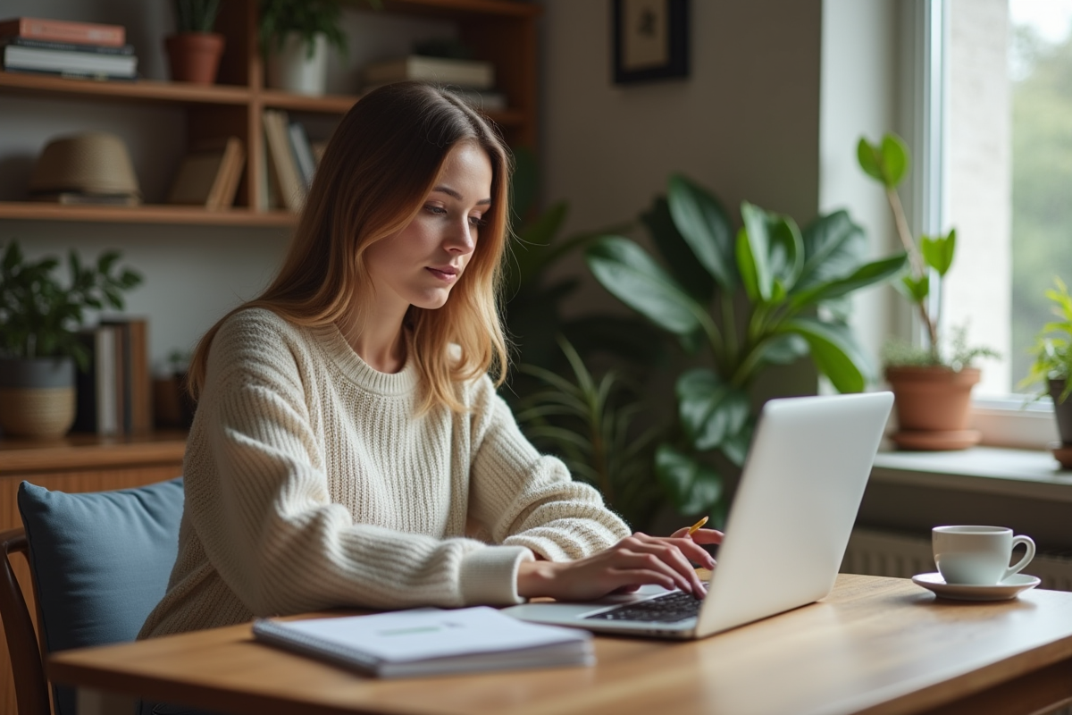 Jeune femme étudie des graphiques d