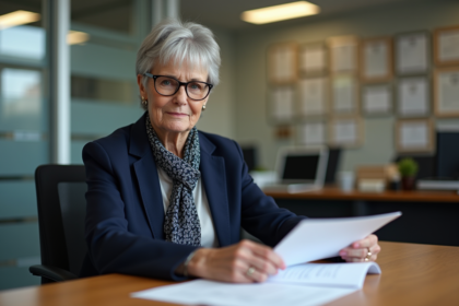 Femme fonctionnaire senior en bureau lumineux