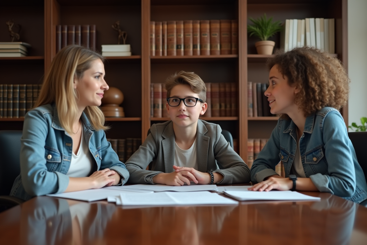 Groupe de trois personnes discutant autour d