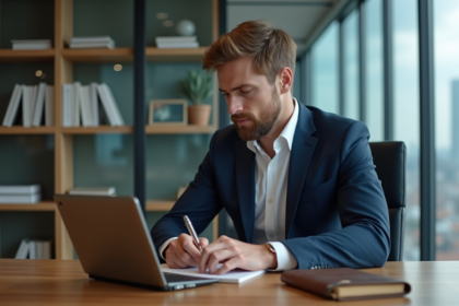 Homme d'affaires en costume dans un bureau moderne