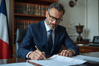 Homme d'affaires en costume dans un bureau officiel français