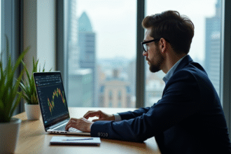 Jeune homme professionnel analysant graphiques crypto