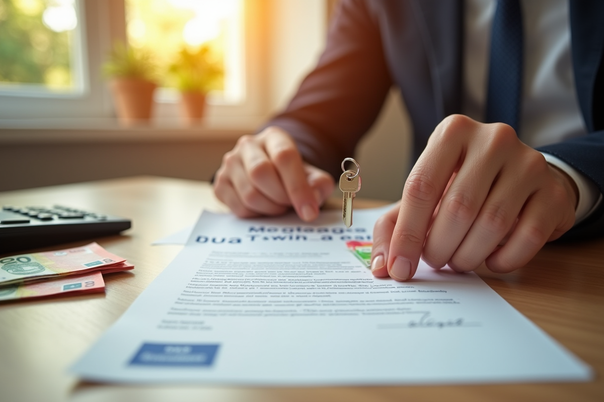 Mains passant une clé de maison et une lettre de prêt immobilier